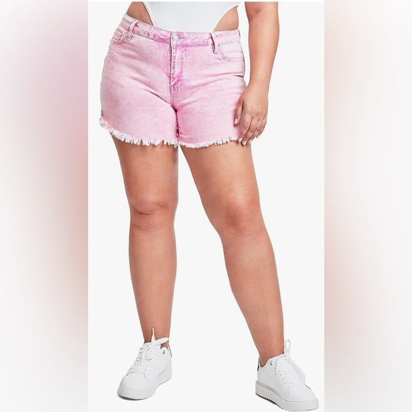 Celebrity Pink Juniors and Juniors Plus Ultra High Rise Fray Hem Denim Shorts - Picture 1 of 4